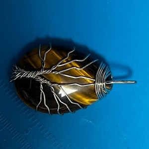 Hand wrapped Wired Cats Eye Tree of Life Style Pendant